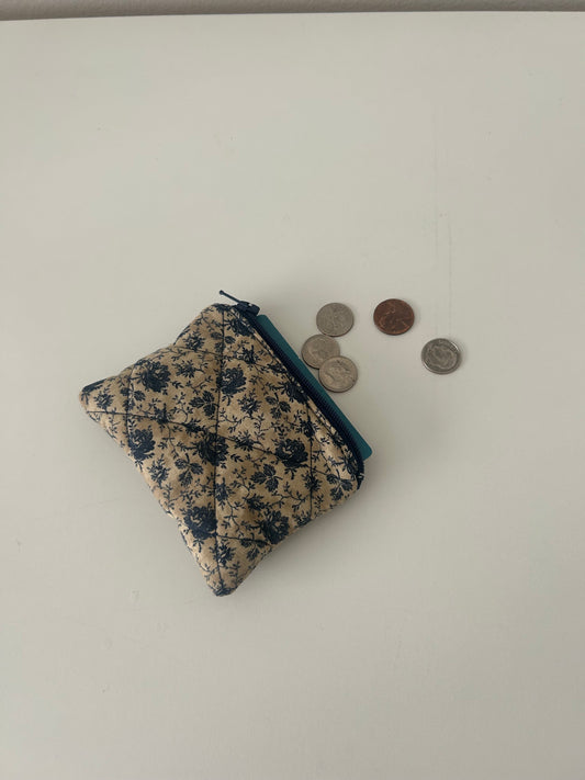 Blue Floral Quilted Coin Pouch