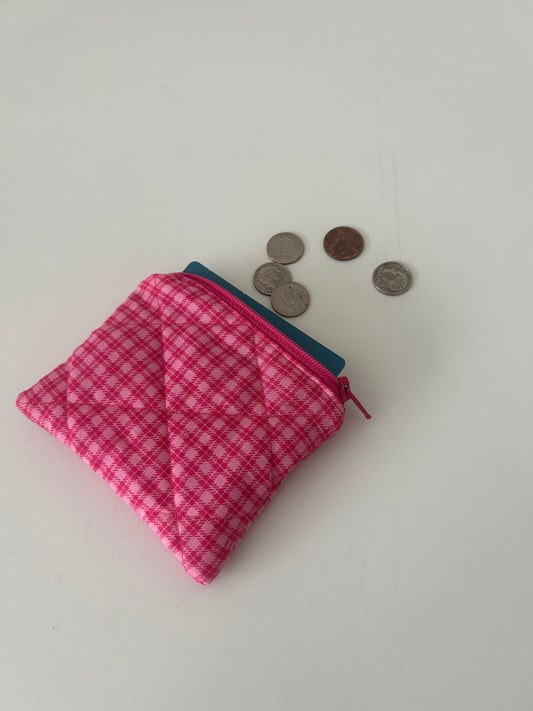 Hot Pink Plaid Quilted Coin Pouch