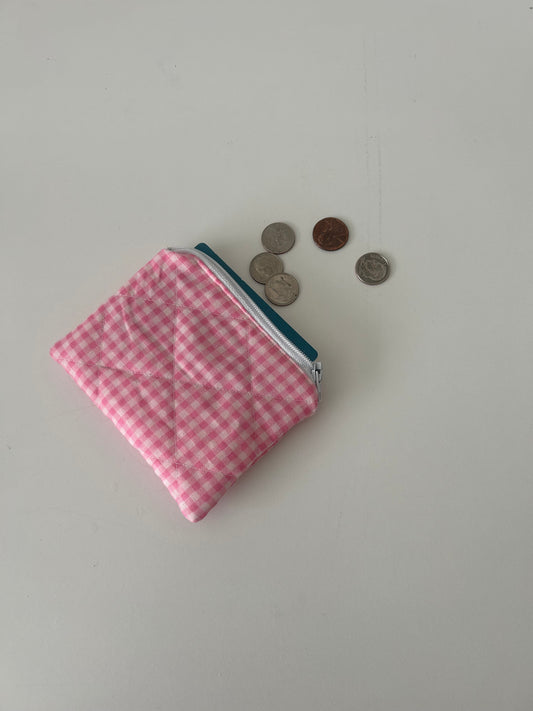 Pink Gingham Quilted Coin Pouch