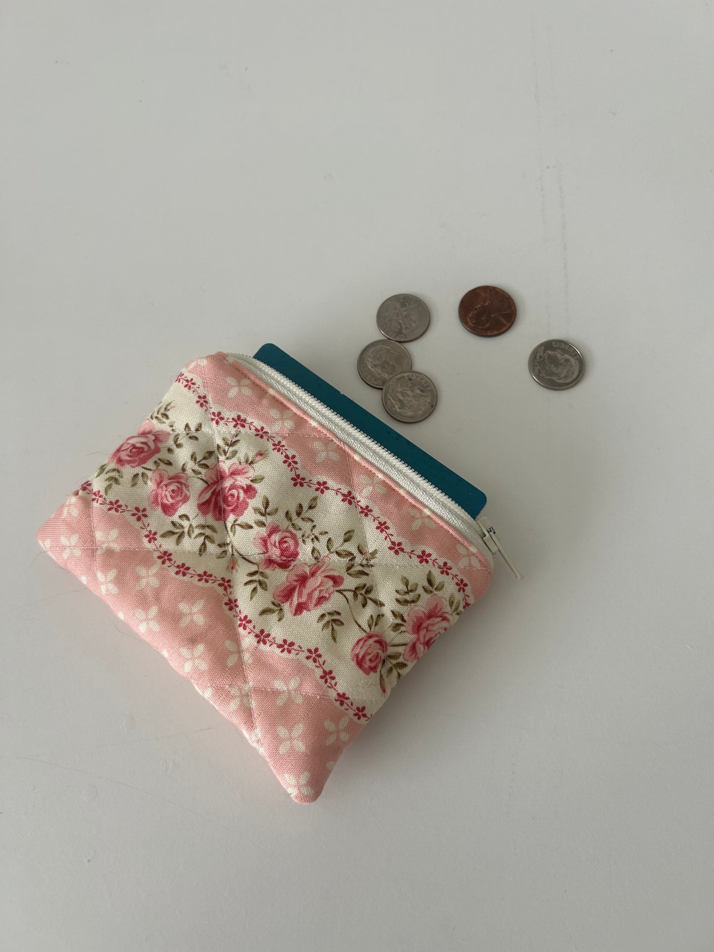 Vintage Floral Quilted Coin Pouch